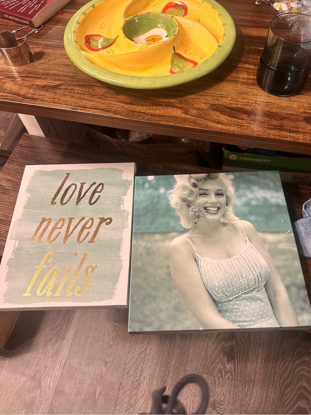 Love Never Fails in Mint and Gold and Marilyn Monroe Flower Candid - Wall Art